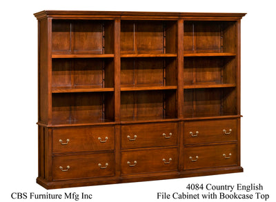 4084 COUNTRY ENGLISH FILE CABINET WITH BOOKCASE TOP